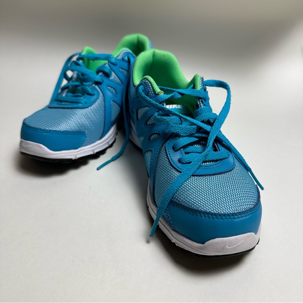 Nike Youth Blue and Green Revolution 2 Sneakers - Size 3.5